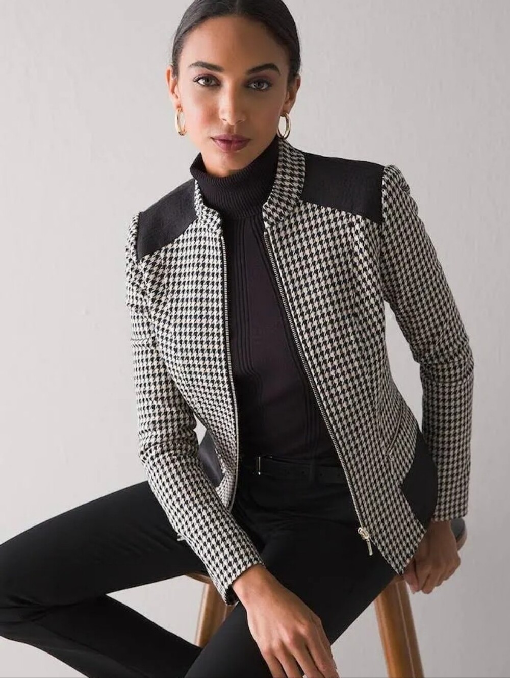 Women's Black and Cream Houndstooth Jacket